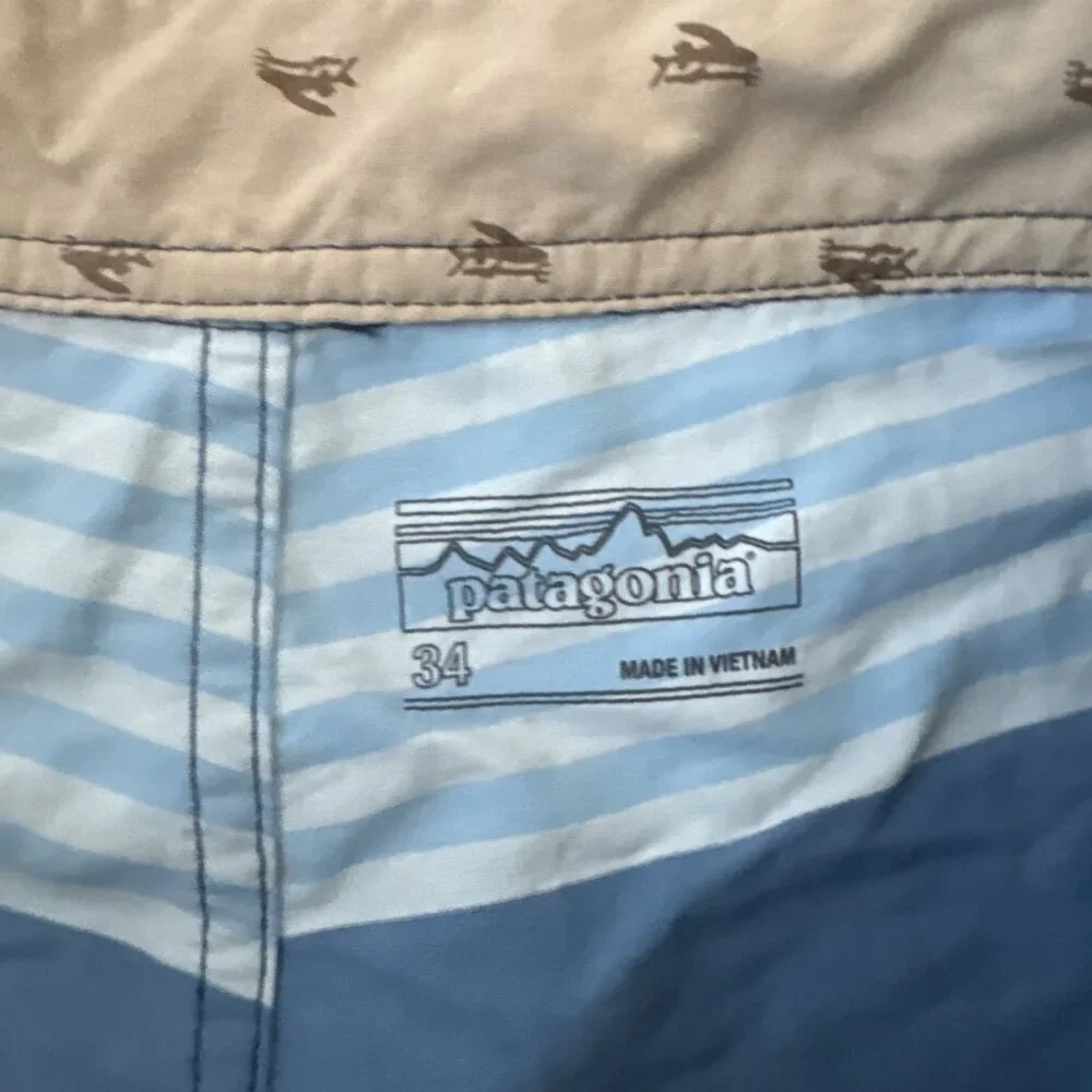 Patagonia Baggies Shorts Men's Blue Striped Swim Trunks Size 34